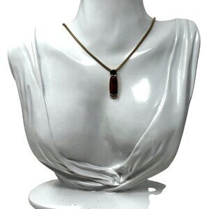 Monet Necklace Brown Stone with Red Acrylic Stone Accent‎ Snake Chain